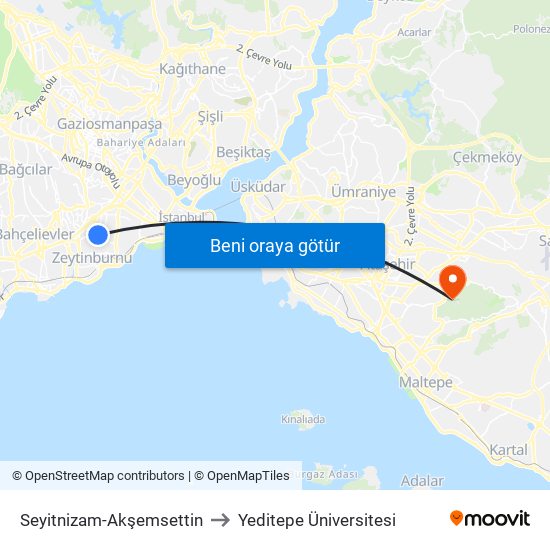 Seyitnizam-Akşemsettin to Yeditepe Üniversitesi map