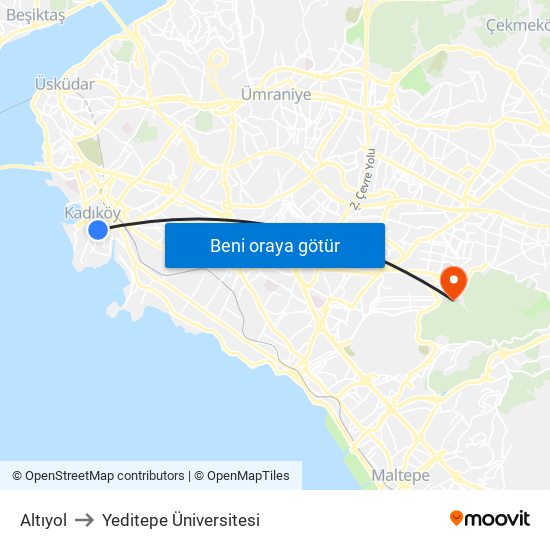 Altıyol to Yeditepe Üniversitesi map