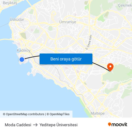 Moda Caddesi to Yeditepe Üniversitesi map