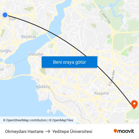 Okmeydanı Hastane to Yeditepe Üniversitesi map
