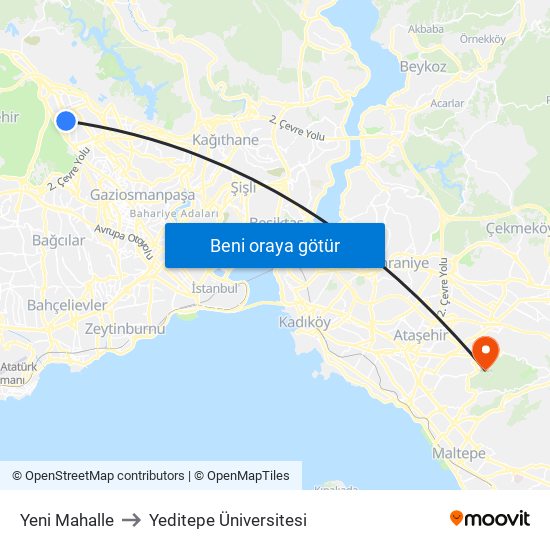 Yeni Mahalle to Yeditepe Üniversitesi map