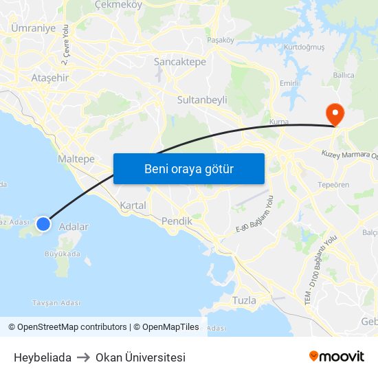 Heybeliada to Okan Üniversitesi map