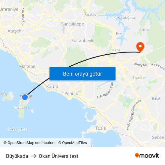 Büyükada to Okan Üniversitesi map