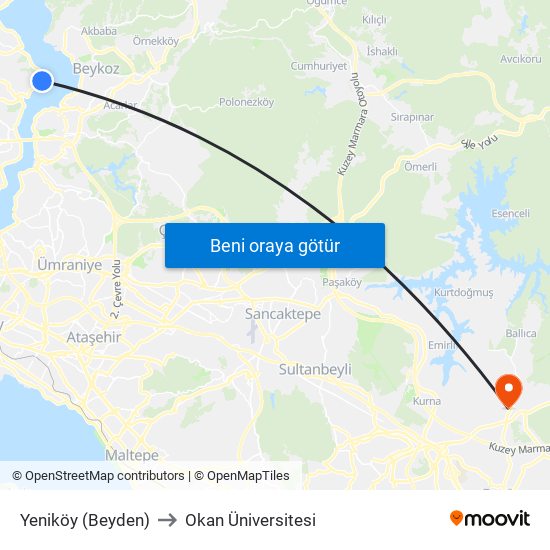 Yeniköy (Beyden) to Okan Üniversitesi map