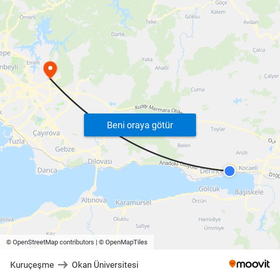 Kuruçeşme to Okan Üniversitesi map