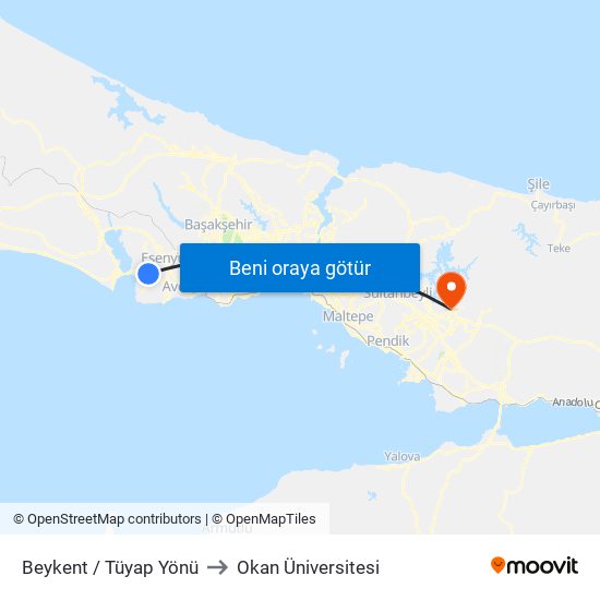 Beykent / Tüyap Yönü to Okan Üniversitesi map