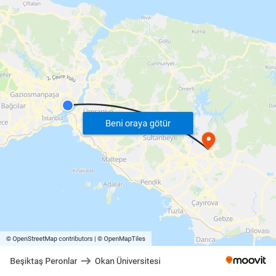 Beşiktaş Peronlar to Okan Üniversitesi map