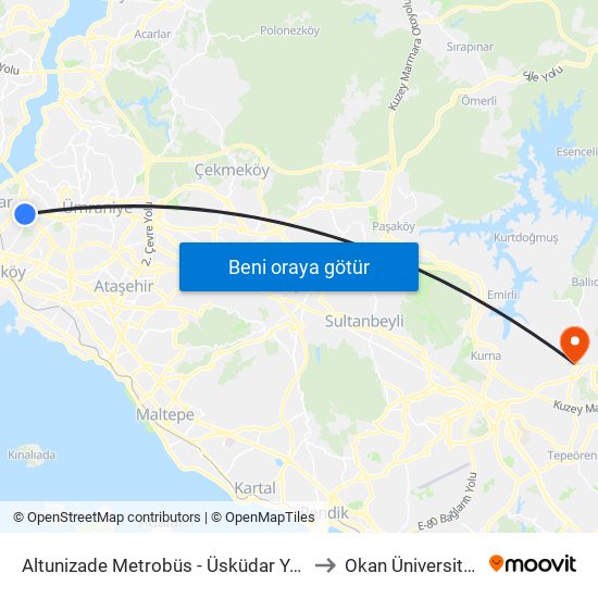 Altunizade Metrobüs - Üsküdar Yönü to Okan Üniversitesi map