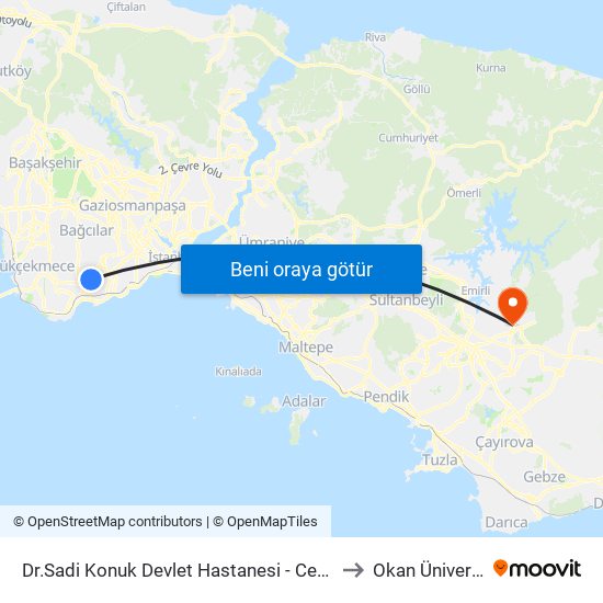 Dr.Sadi Konuk Devlet Hastanesi - Cevizlibag Yönü to Okan Üniversitesi map