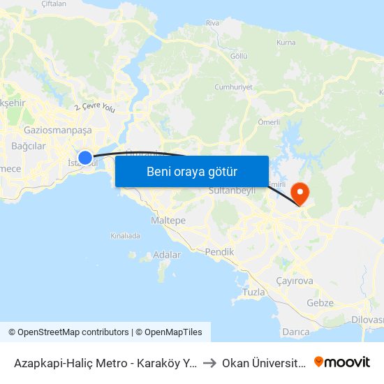 Azapkapi-Haliç Metro - Karaköy Yönü to Okan Üniversitesi map