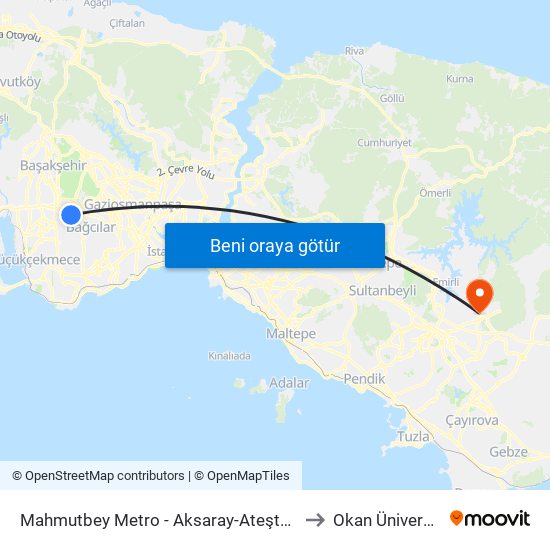 Mahmutbey Metro - Aksaray-Ateştuğla Yönü to Okan Üniversitesi map