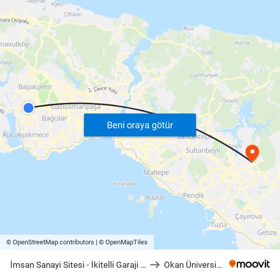 İmsan Sanayi Sitesi - İkitelli Garaji Yönü to Okan Üniversitesi map