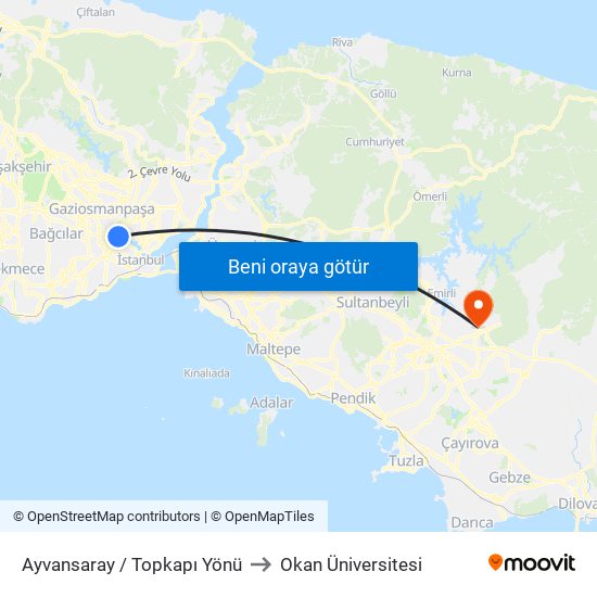 Ayvansaray / Topkapı Yönü to Okan Üniversitesi map