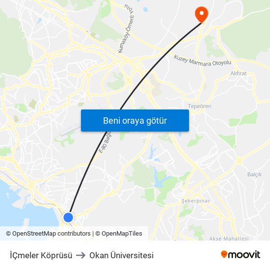 İÇmeler Köprüsü to Okan Üniversitesi map