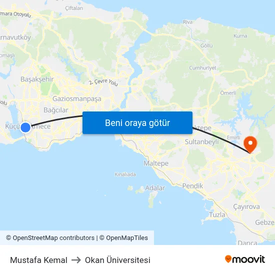 Mustafa Kemal to Okan Üniversitesi map