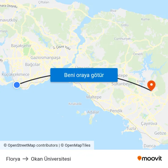 Florya to Okan Üniversitesi map