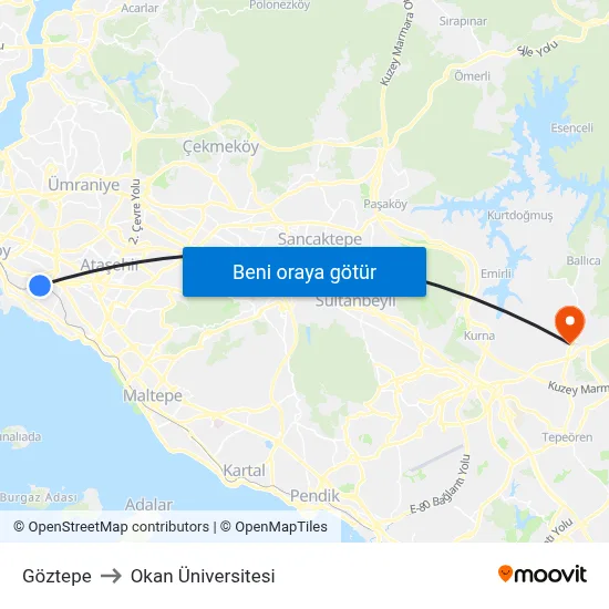 Göztepe to Okan Üniversitesi map