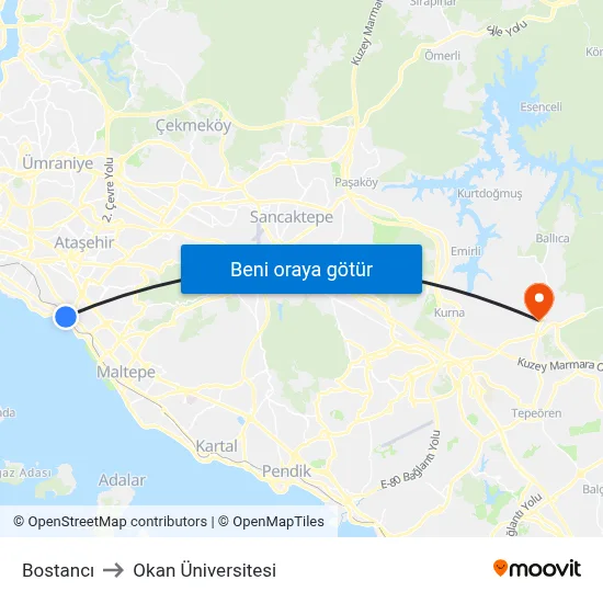 Bostancı to Okan Üniversitesi map