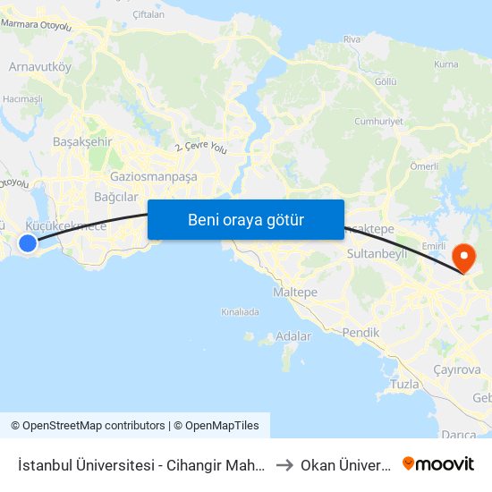 İstanbul Üniversitesi - Cihangir Mahallesi Yönü to Okan Üniversitesi map