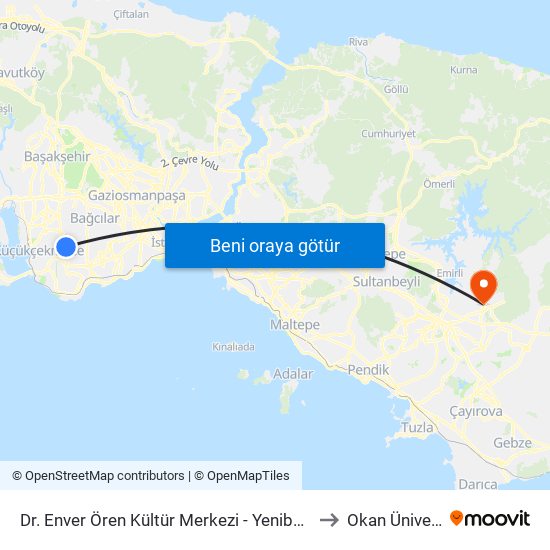 Dr. Enver Ören Kültür Merkezi - Yenibosna Metro Yönü to Okan Üniversitesi map