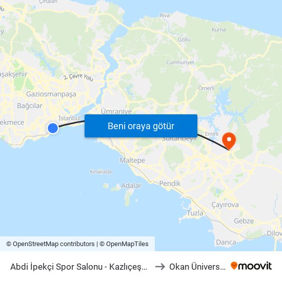 Abdi İpekçi Spor Salonu - Kazlıçeşme Yönü to Okan Üniversitesi map