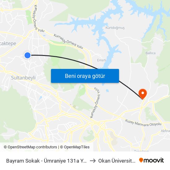 Bayram Sokak - Ümraniye 131a Yönü to Okan Üniversitesi map