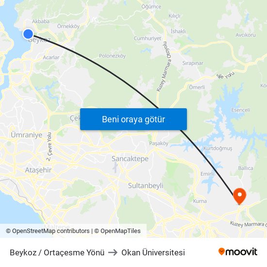 Beykoz / Ortaçesme Yönü to Okan Üniversitesi map