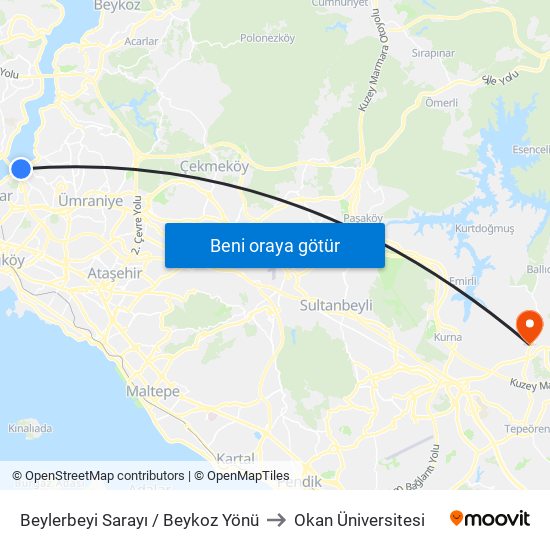 Beylerbeyi Sarayı / Beykoz Yönü to Okan Üniversitesi map