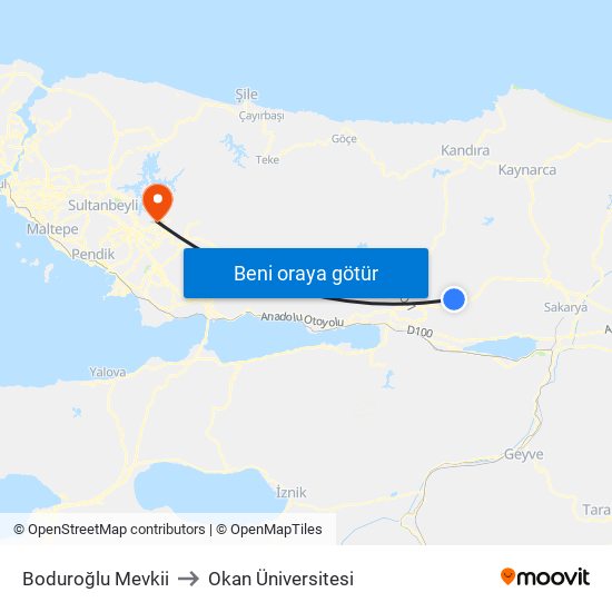 Boduroğlu Mevkii to Okan Üniversitesi map