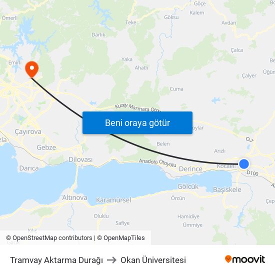 Tramvay Aktarma Durağı to Okan Üniversitesi map