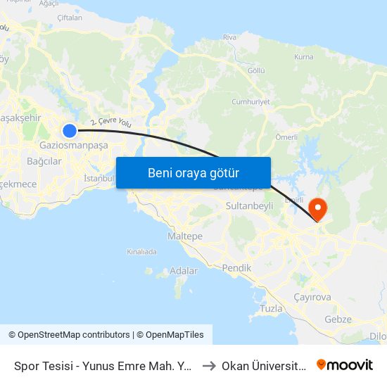Spor Tesisi - Yunus Emre Mah. Yönü to Okan Üniversitesi map