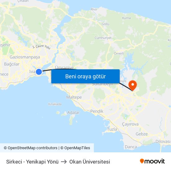 Sirkeci - Yenikapi Yönü to Okan Üniversitesi map