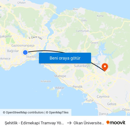 Şehitlik  - Edirnekapi Tramvay Yönü to Okan Üniversitesi map
