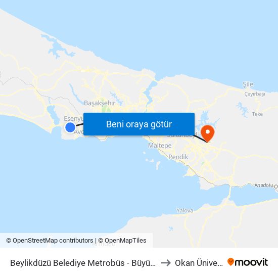 Büyükşehir Konutlar - Büyükçekmece Yönü to Okan Üniversitesi map