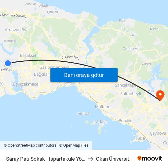 Saray Pati Sokak - Ispartakule Yönü to Okan Üniversitesi map