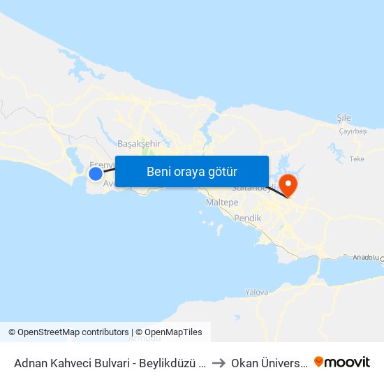 Adnan Kahveci Bulvari - Beylikdüzü E5 Yönü to Okan Üniversitesi map