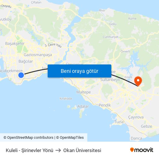 Kuleli - Şirinevler Yönü to Okan Üniversitesi map