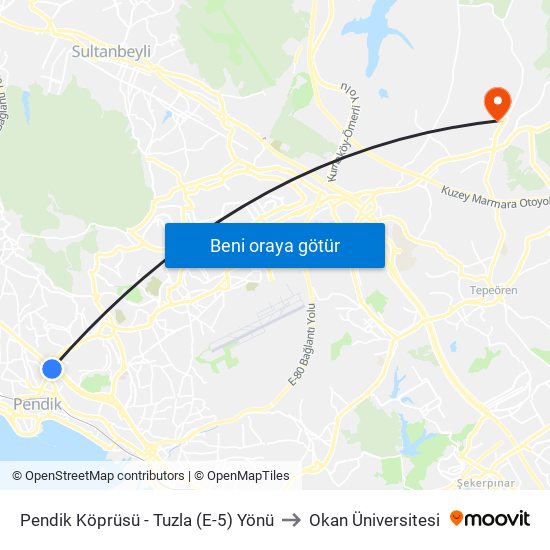 Pendik Köprüsü - Tuzla (E-5) Yönü to Okan Üniversitesi map