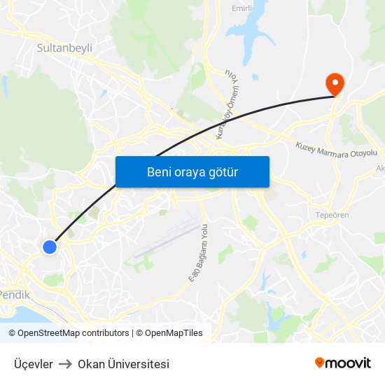 Üçevler to Okan Üniversitesi map