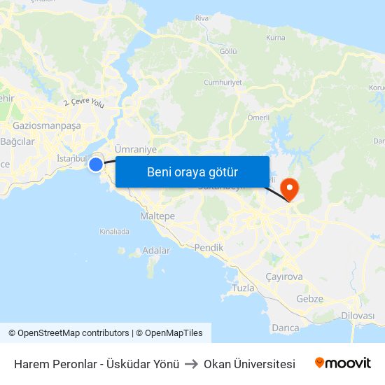 Harem Peronlar - Üsküdar Yönü to Okan Üniversitesi map