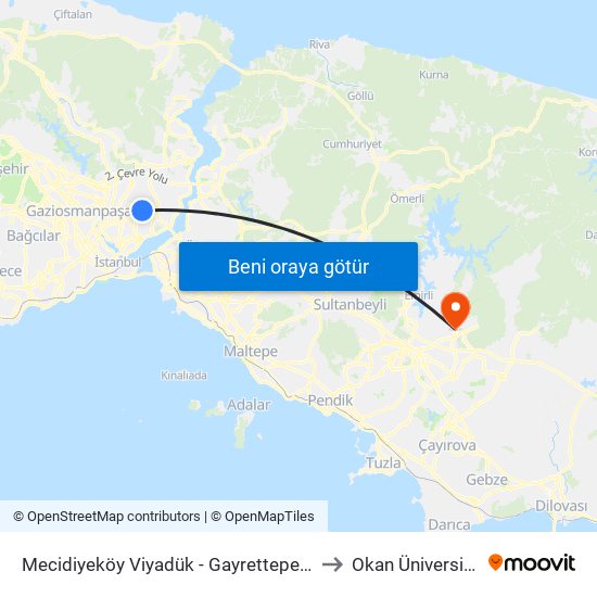 Mecidiyeköy Viyadük - Gayrettepe Yönü to Okan Üniversitesi map