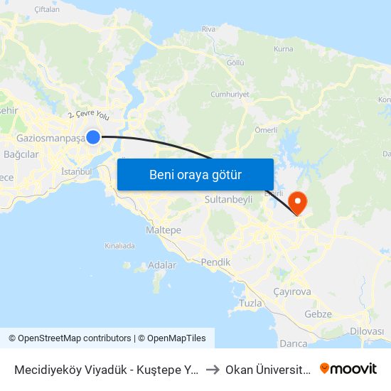 Mecidiyeköy Viyadük - Kuştepe Yönü to Okan Üniversitesi map