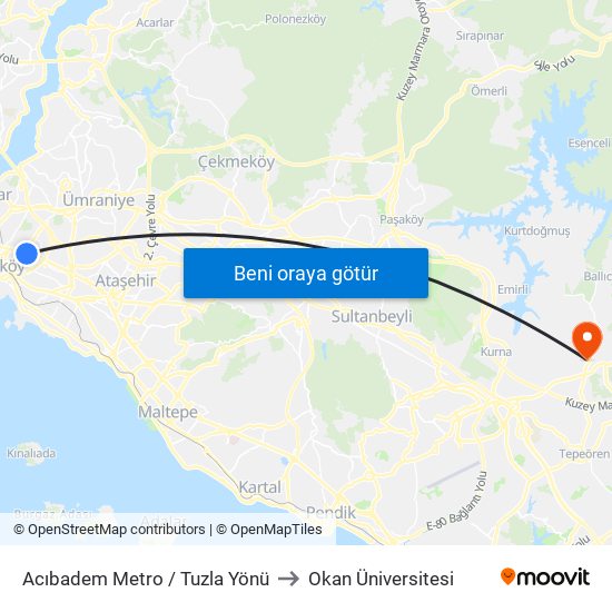 Acıbadem Metro  / Tuzla Yönü to Okan Üniversitesi map