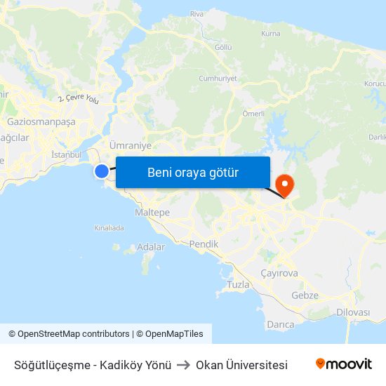 Söğütlüçeşme - Kadiköy Yönü to Okan Üniversitesi map
