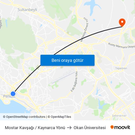 Mostar Kavşağı / Kaynarca Yönü to Okan Üniversitesi map