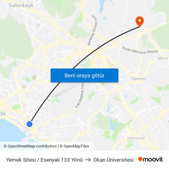 Yemek Sitesi / Esenyalı 133 Yönü to Okan Üniversitesi map