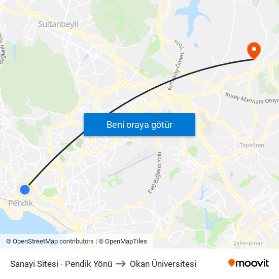 Sanayi Sitesi - Pendik Yönü to Okan Üniversitesi map