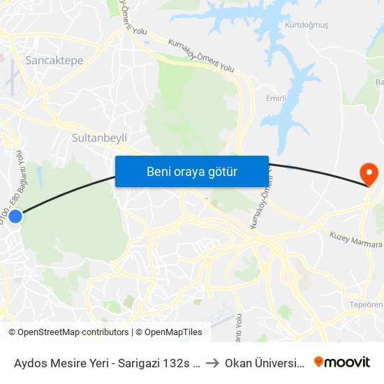 Aydos Mesire Yeri - Sarigazi 132s Yönü to Okan Üniversitesi map