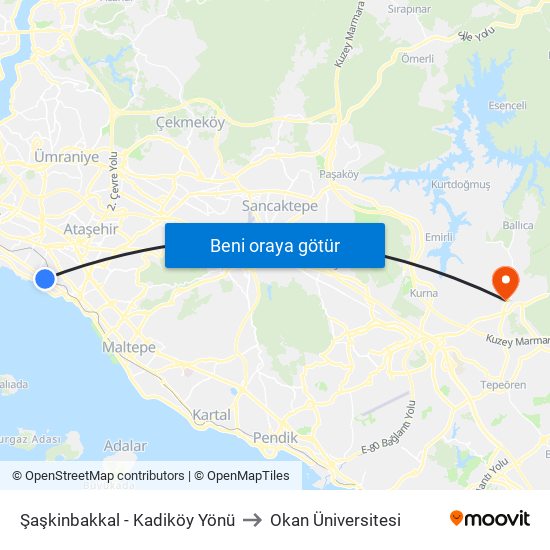 Şaşkinbakkal - Kadiköy Yönü to Okan Üniversitesi map