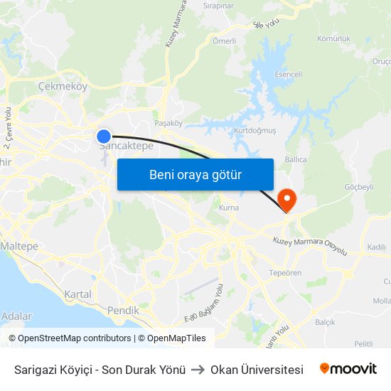 Sarigazi Köyiçi - Son Durak Yönü to Okan Üniversitesi map